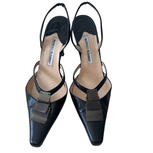 Manolo Blahnik Embellished Black Slingbacks Heels size 38.5